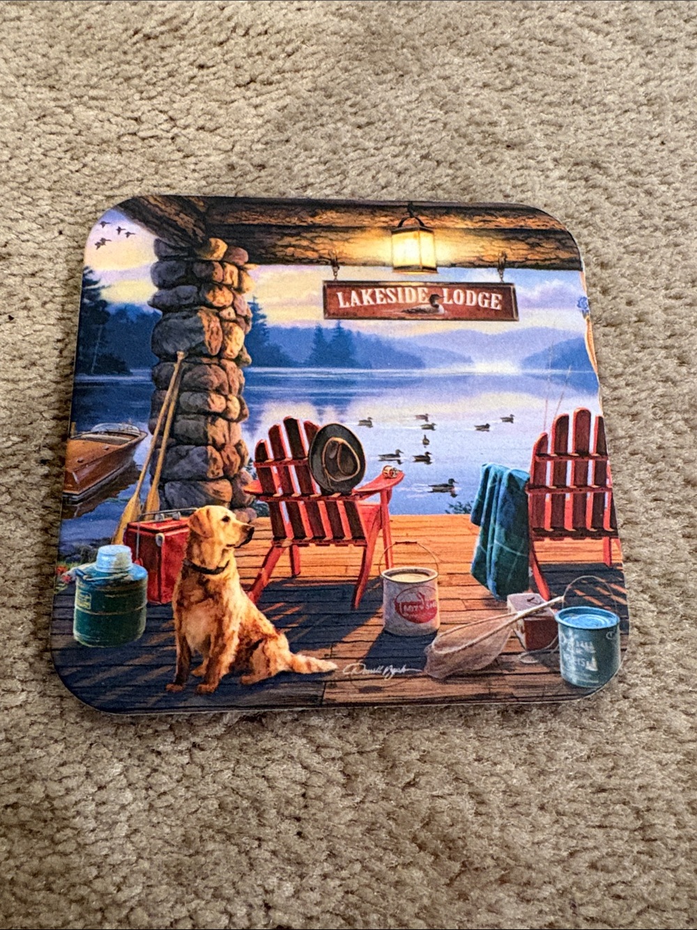 Lakeside Lodge Scenic (Cork) Coaster - Dog & Adirondack Chairs